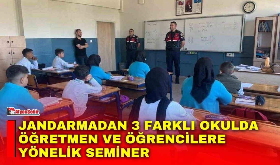 Jandarmadan 3 farklı okulda öğretmen ve öğrencilere yönelik seminer Afyonkarahisar’ın Çay ilçesinde İlçe Jandarma Komutanlığı ekipleri, eğitim-öğretim ortamının daha