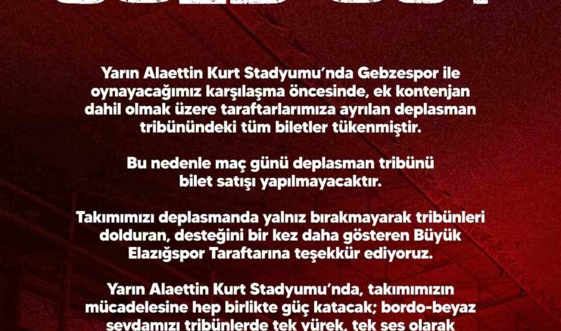 Elazığspor, deplasmanda kapalı gişe Elazığsporlu taraftarlar, deplasmanda oynanacak olan Güzide Gebzespor maçı öncesi ayrılan