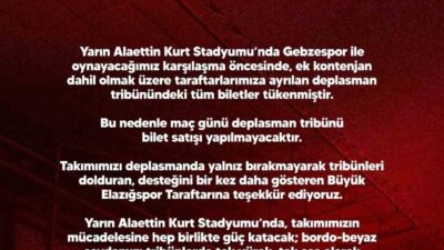 Elazığsporlu taraftarlar, deplasmanda oynanacak olan Güzide Gebzespor maçı öncesi ayrılan