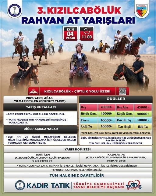 Tavas Belediyesi tarafından bu yıl 3’üncüsü düzenlenecek Kızılcabölük Rahvan At