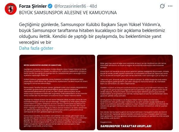 Samsunspor taraftar grupları, kulüpte son dönemde yaşanan gelişmelerin ardından ortak