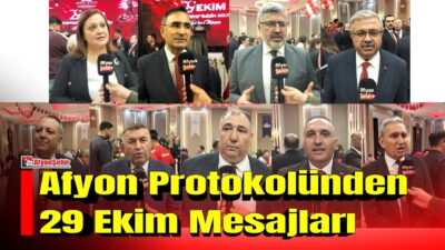 Afyonkarahisar’da 29 Ekim Cumhuriyet Bayramı dolayısıyla düzenlenen resepsiyonda kent protokolü,