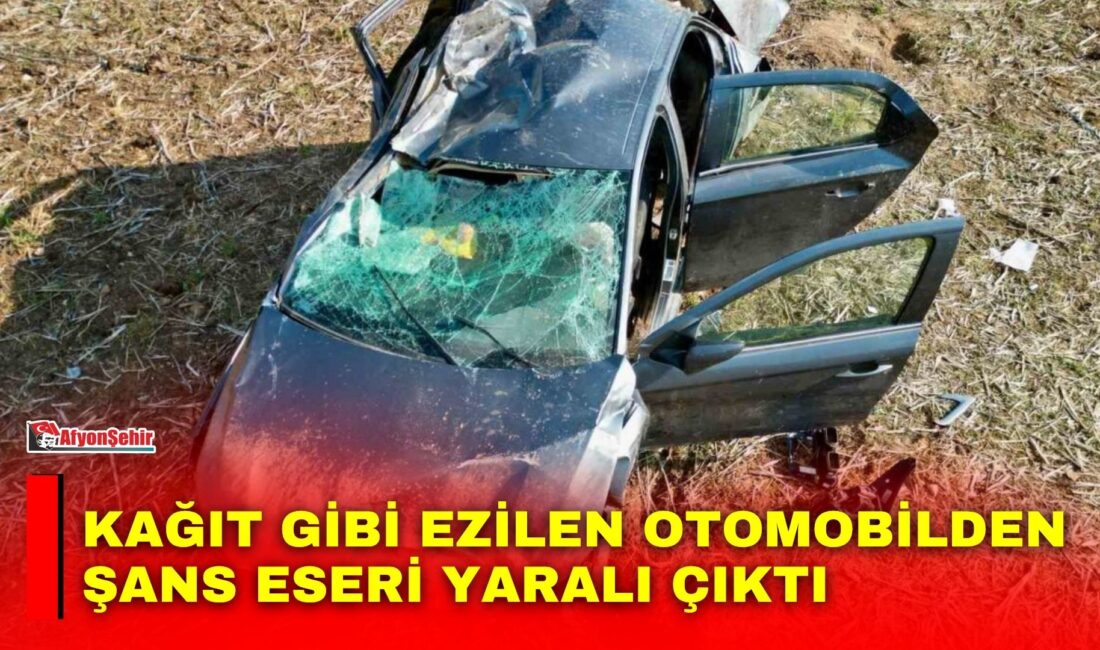 Afyonkarahisar’ın Bolvadin ilçesinde kontrolden çıkarak taklalar atıp, kağıt gibi ezilen