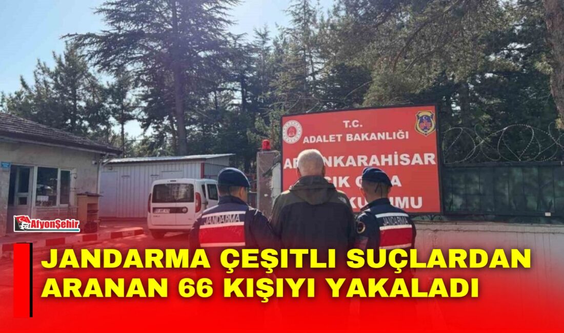 Jandarma çeşitli suçlardan aranan 66 kişiyi yakaladı Afyonkarahisar’da jandarma tarafından son bir hafta içerisinde yapılan denetimlerde çeşitli