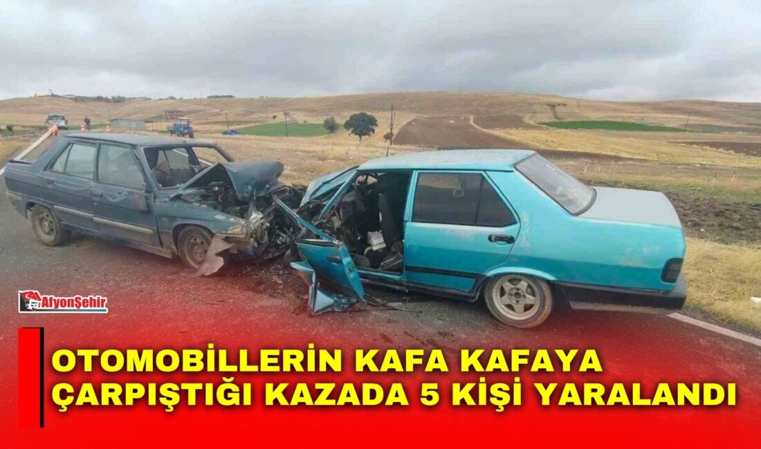 Afyonkarahisar’da iki otomobilin kafa kafaya çarpışması sonucu meydana gelen trafik