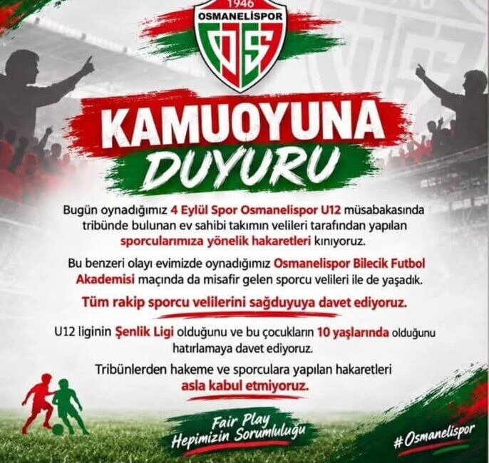 Bilecik U12 Gençler Ligi’nde mücadele eden Osmanelispor, oynadıkları Bilecik Futbol