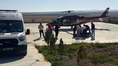 Konya’nın Kulu ilçesinde evinde rahatsızlanan 70 yaşındaki kadın, ambulans helikopterle